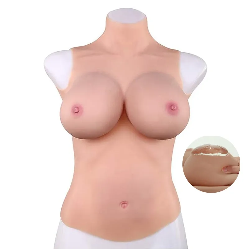 CrossGearX Buste Entier Seins réalistes Silicone Col haut Bonnet E